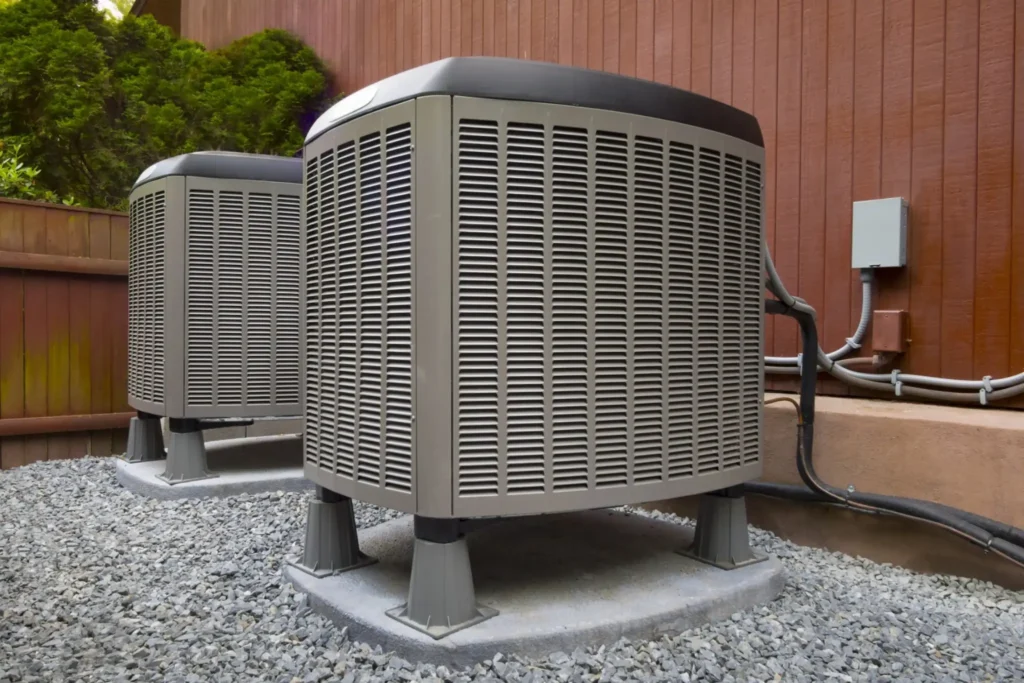 Two newly installed outdoor HVAC condenser units