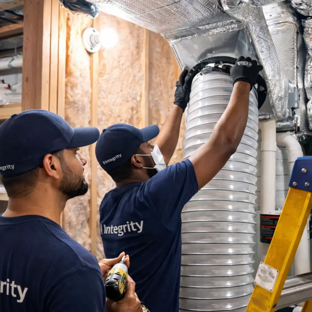 Professional HVAC technicians performing residential duct cleaning in Alexandria, VA