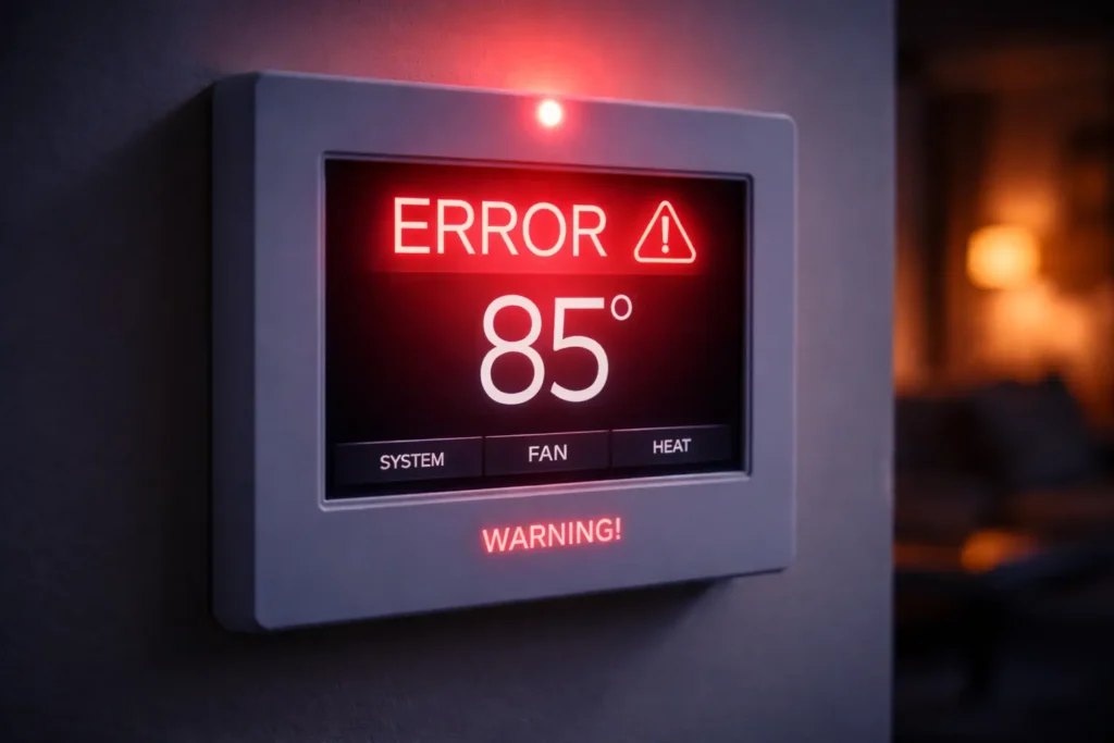 Emergency HVAC Repair Alexandria VA | Thermostat showing warning